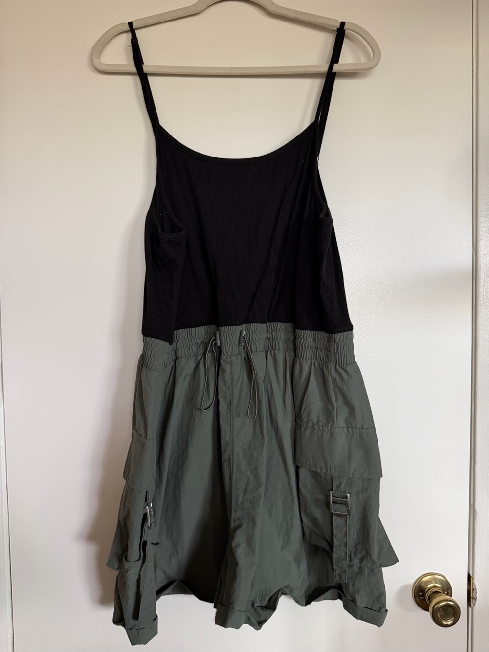 No Boundaries Black & Olive Cargo Romper Shorts